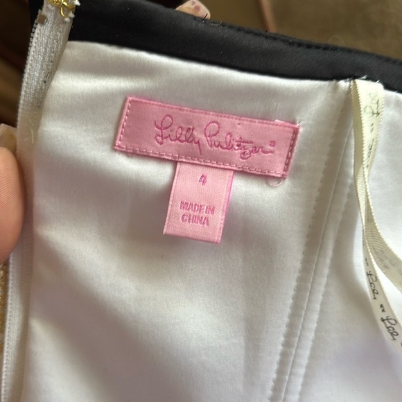 Lilly Pulitzer Christine Strapless Dress Gold Metallic Floral Black Beaded - Picture 13 of 15